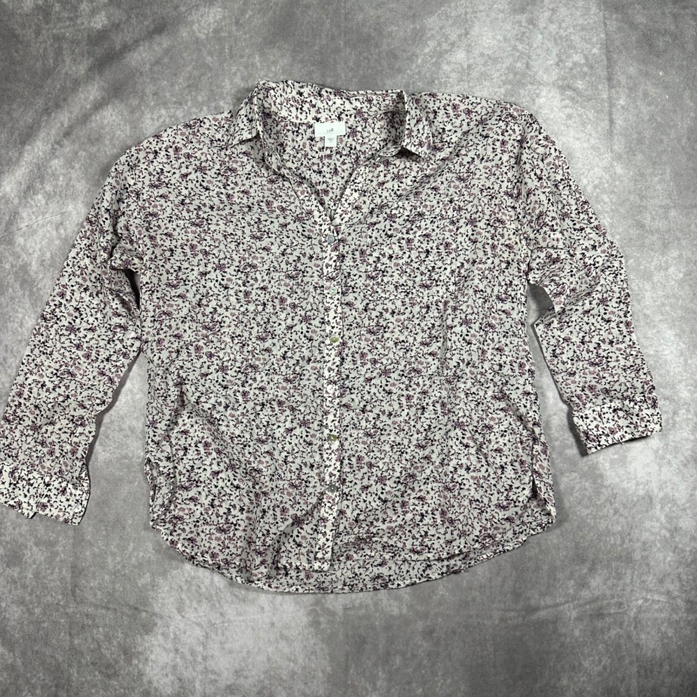 J Jill Womens S Purple Floral Cotton Button Down Shirt Long Sleeve Blouse Boho